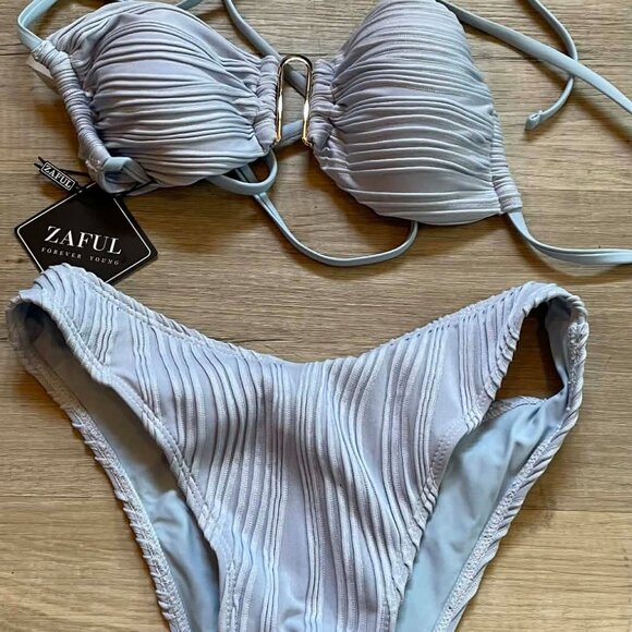 ZAFUL Women's Textured Underwire Bikini Set V Notch High Cut Swimwear S NWT - Picture 2 of 5